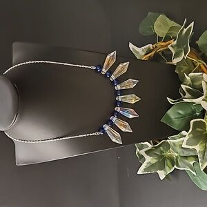 Prism Pendulum Necklace with Blue Glass Beads
